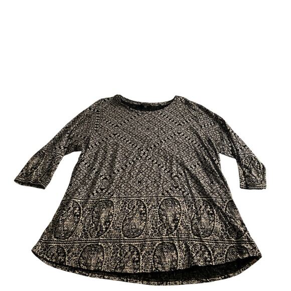 Boho Paisley Tunic Top Black Cream Lucky Brand 2X - Picture 2 of 5